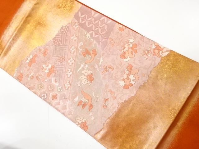 JAPANESE FUKURO OBI / WOVEN FLOWER & BIRD